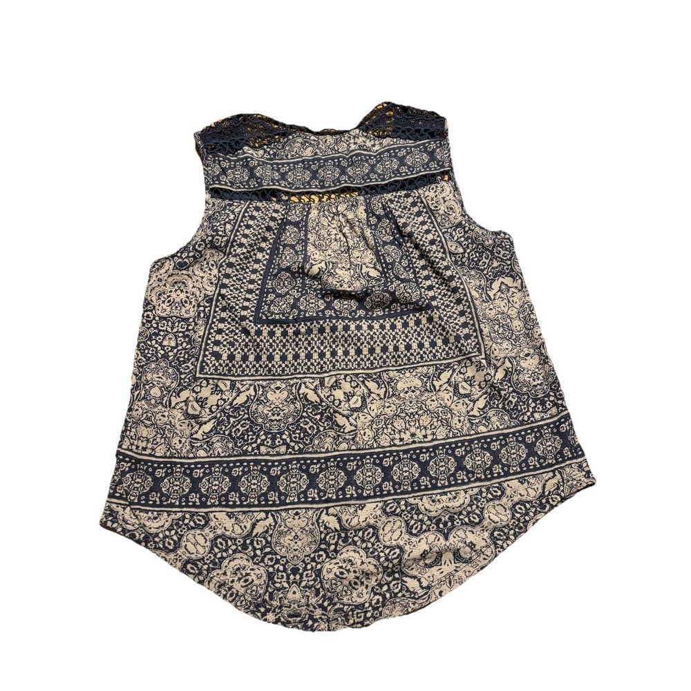 Lucky Brand Women's Navy Sleeveless Crochet Yoke/Back Tank Top Linen Blend Sz M - Picture 7 of 11